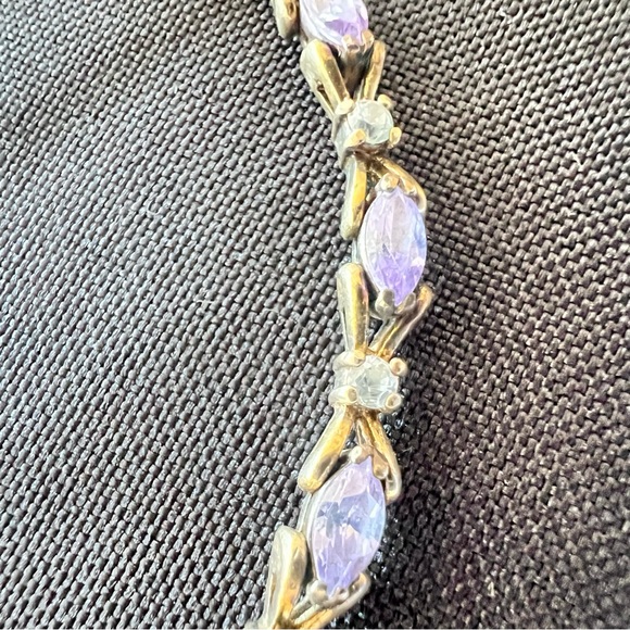 Vintage 925 Sterling Silver bracelet Purple Stones And Clear Stone - Picture 7 of 13
